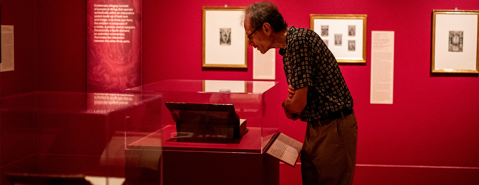 Man looks at a book in exhibition