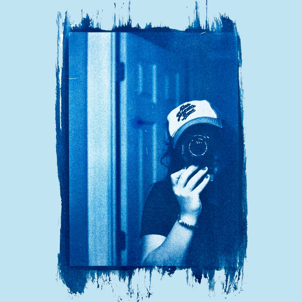 Example of cyanotype self portrait provided by teaching artist Ciel Rodriguez