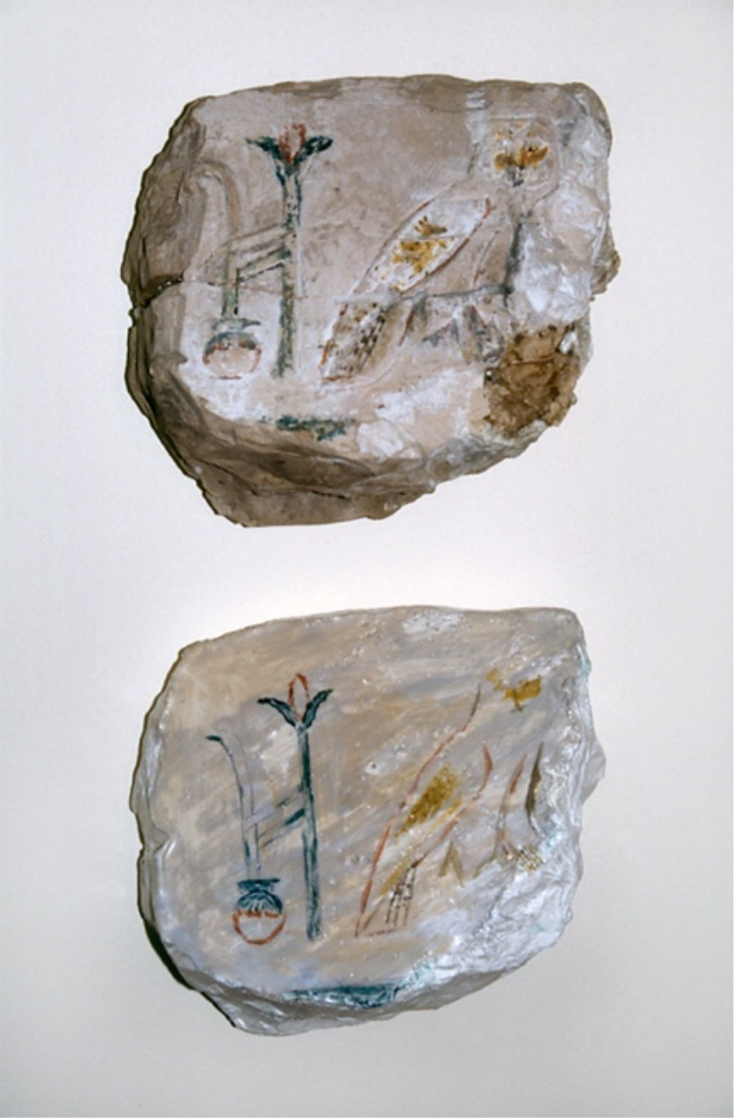 Limestone fragment (top), plastic mold (bottom)