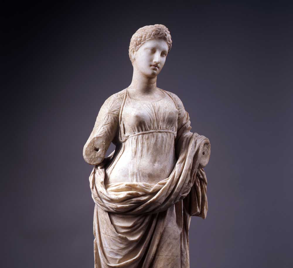 Statue of a Goddess or Muse (Terpsichore). Greek. Hellenistic, mid 2nd Century BCE. Marble. Carlos Collection of Ancient Art. Formerly 2002.31.1A/B © Bruce M. White, 2004.