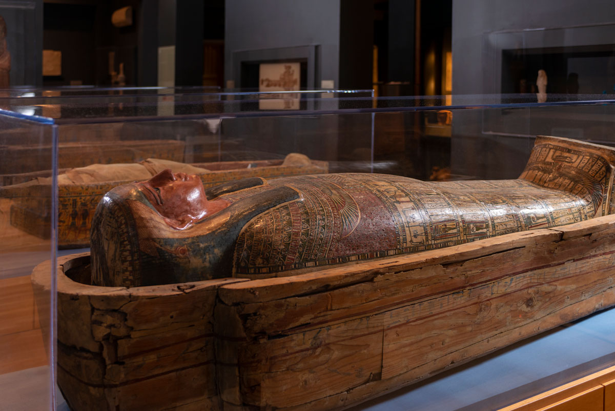 Side of a sarcophagus in Egyptian art galleries  