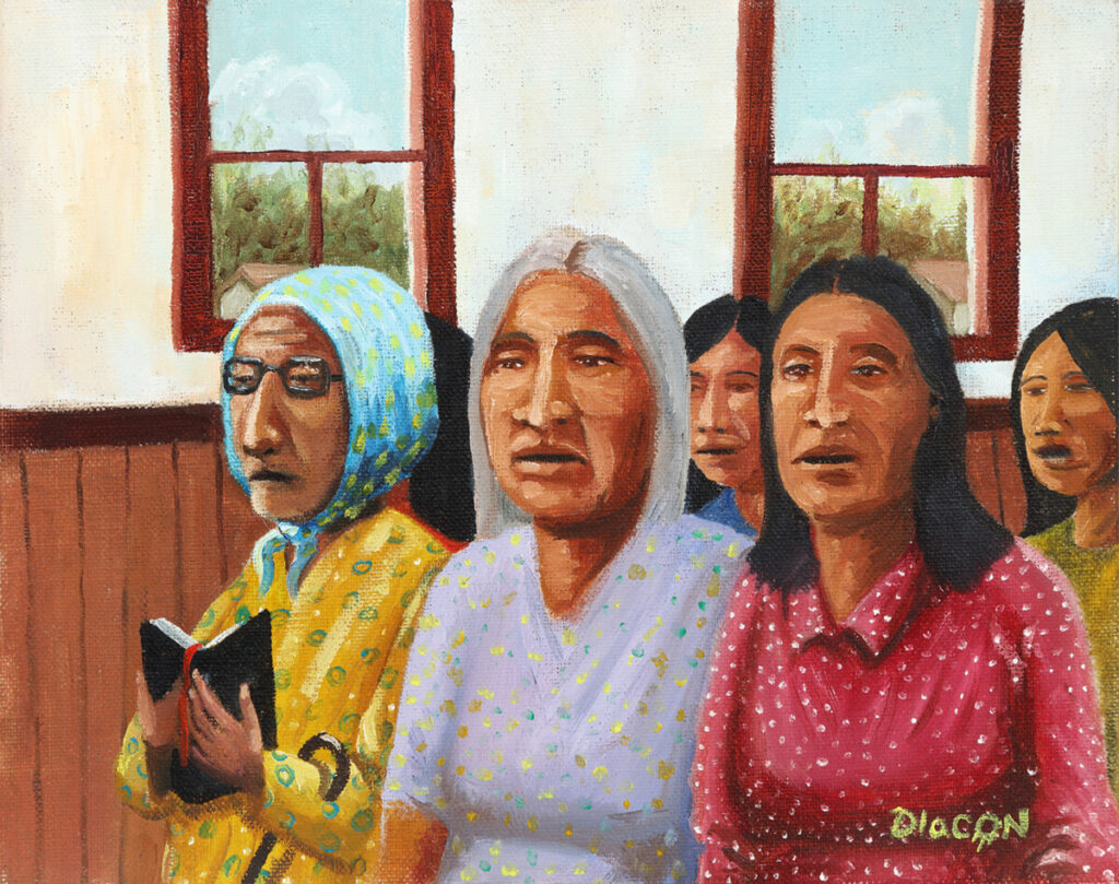 Painting by Johnnie Lee Diacon of women in church