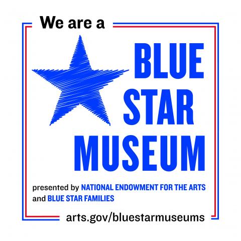 Square graphic that says "we are a blue star museum" in blue text on a white background