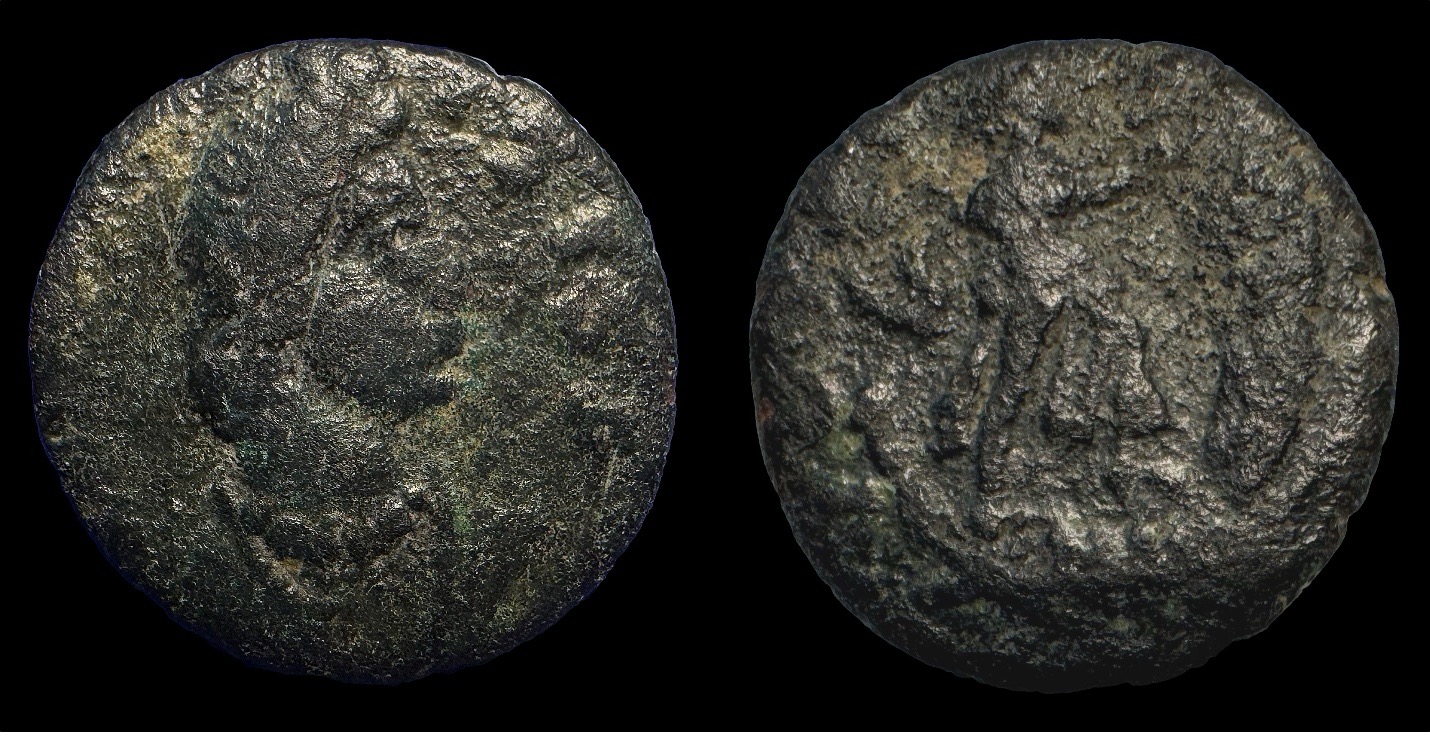 Both sides of a Festival of Isis token are shown on a black background
