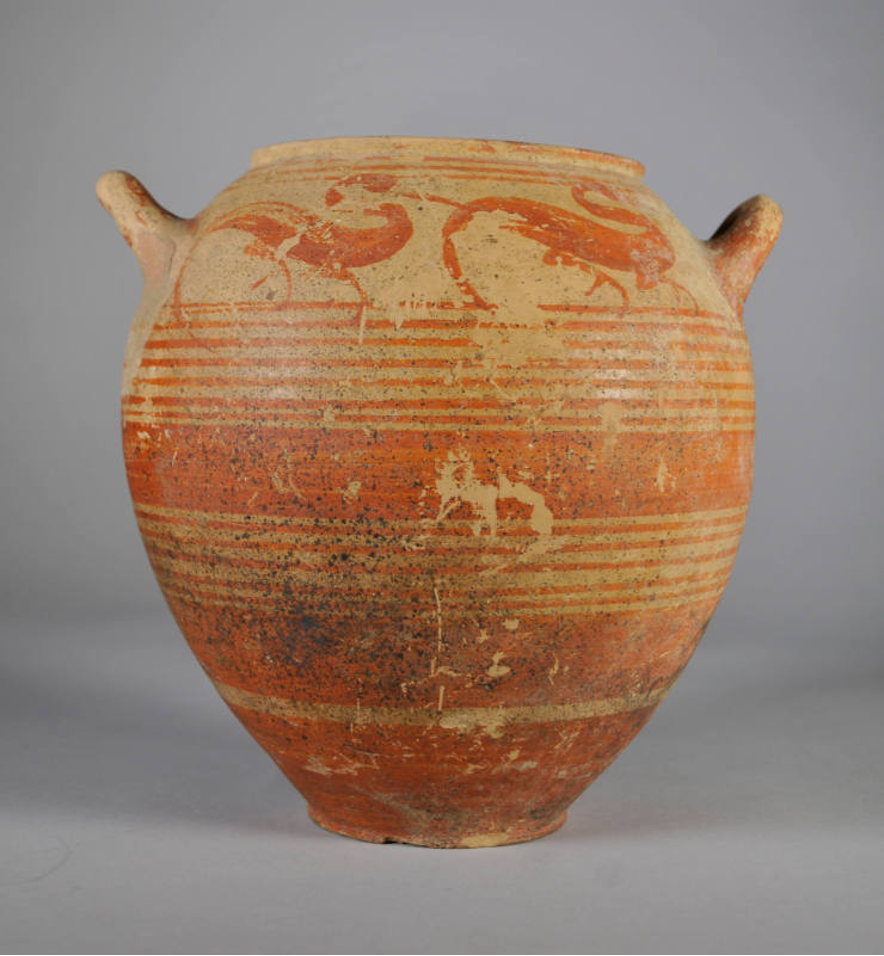 Etruscan Stamnos with water birds imagery on shoulder of vessel