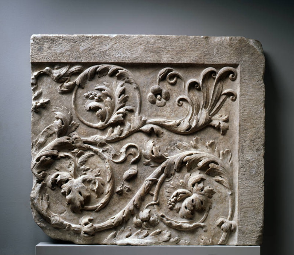 Marble relief with foliage imagery