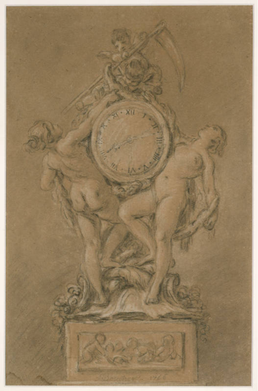 Drawing of a clock design by François Boucher  