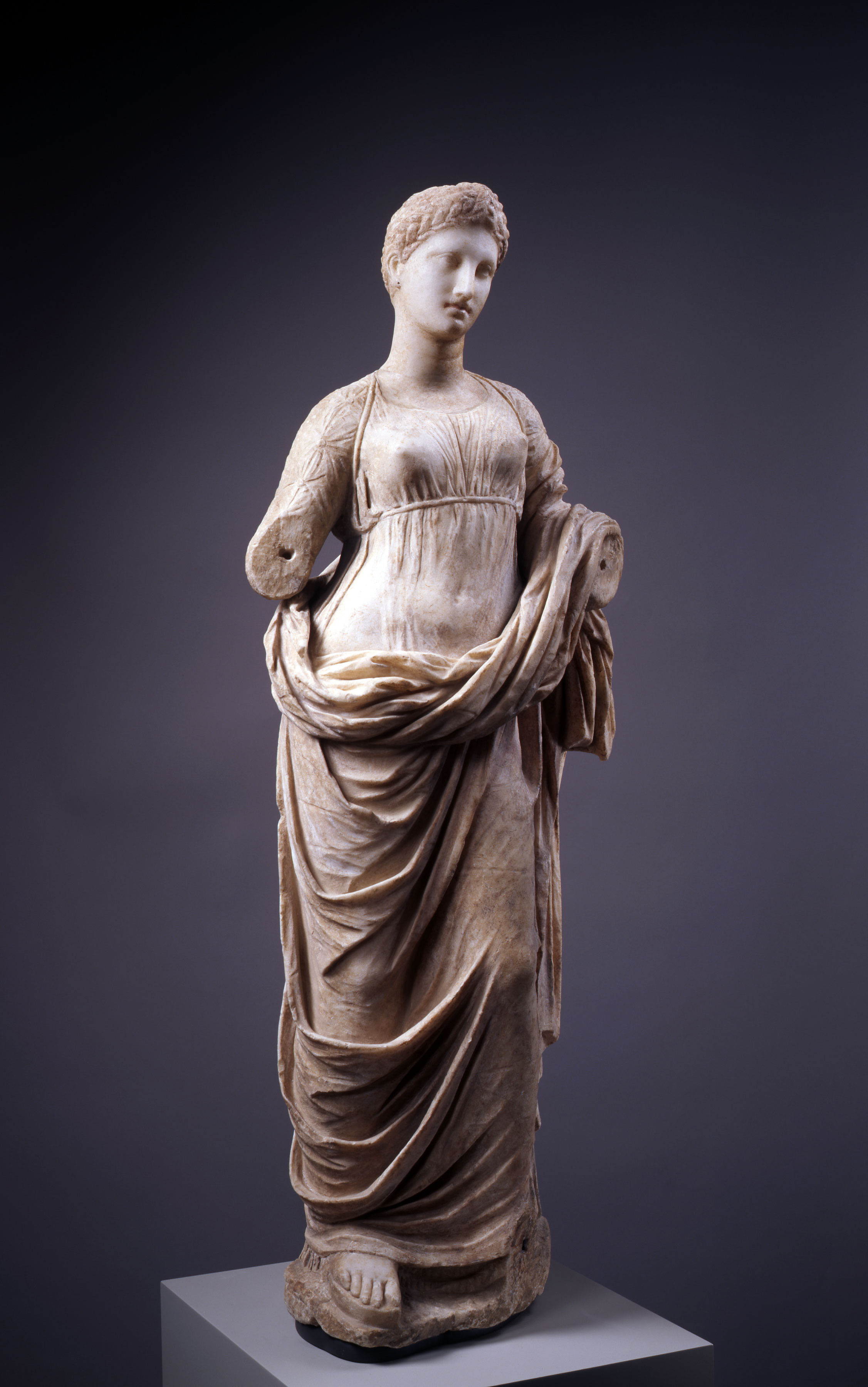 Statue of a Goddess or Muse (Terpsichore).  Greek.  Hellenistic, mid 2nd Century BCE.  Marble.  Carlos Collection of Ancient Art.  2002.31.1A/B   © Bruce M. White, 2004. 