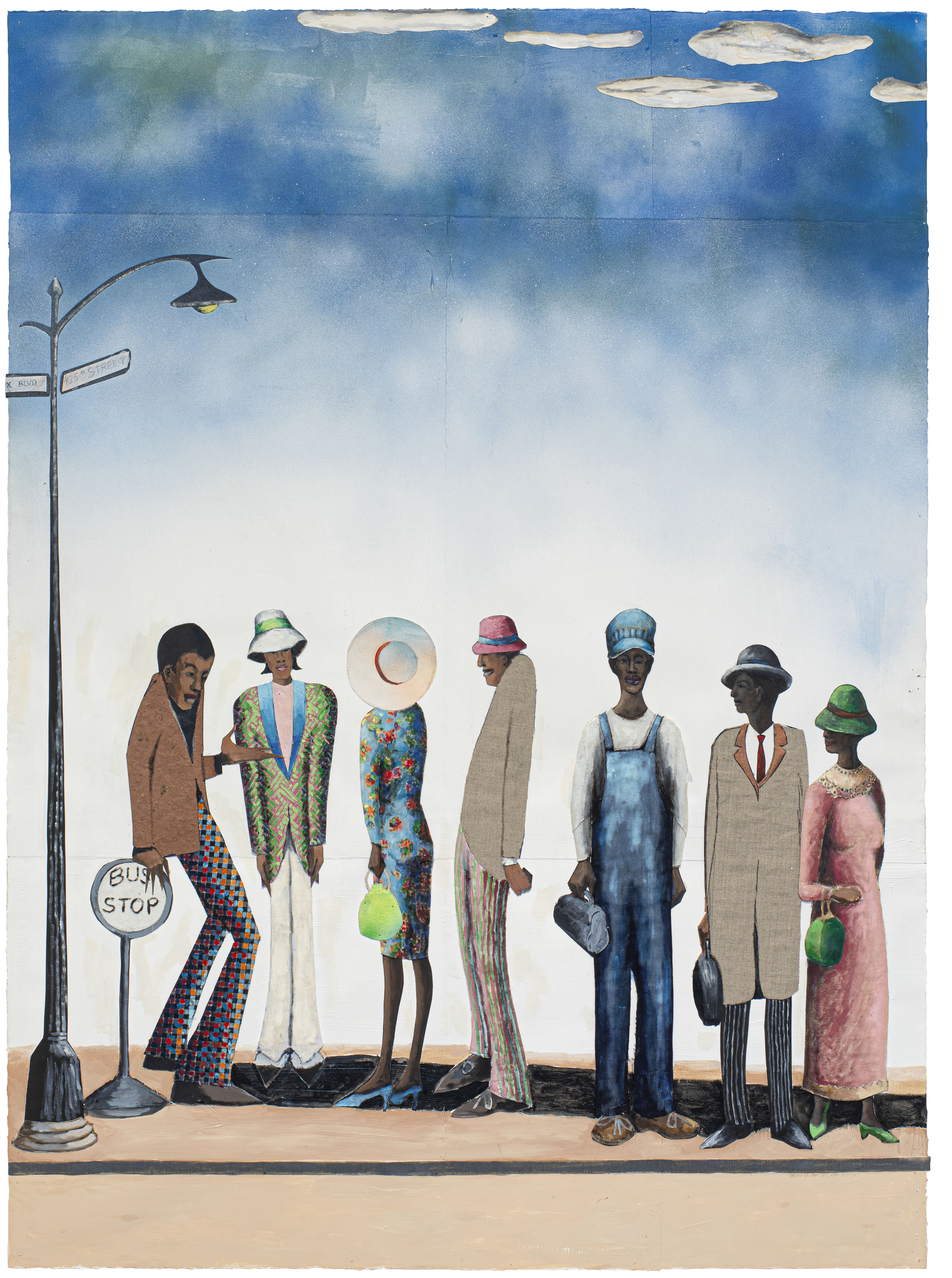 Benny Andrews, Harlem (Langston Hughes Series), 2005, oil on joined paper with painted fabric and paper collage. © Benny Andrews Estate; Courtesy of Michael Rosenfeld Gallery LLC, New York, NY.
