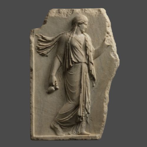 Neo-Attic Relief with a Draped Woman on a gray background 