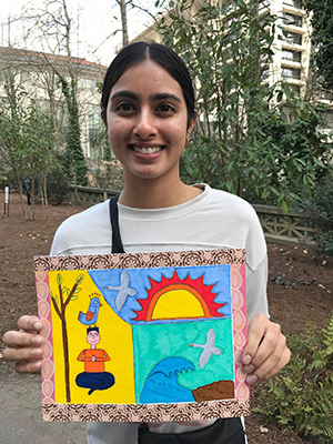 Student with artwork