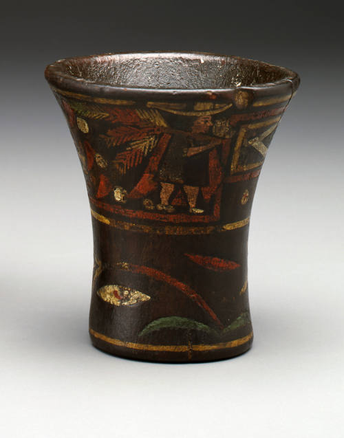 Ceramic vessel with imagery of vegetation and people