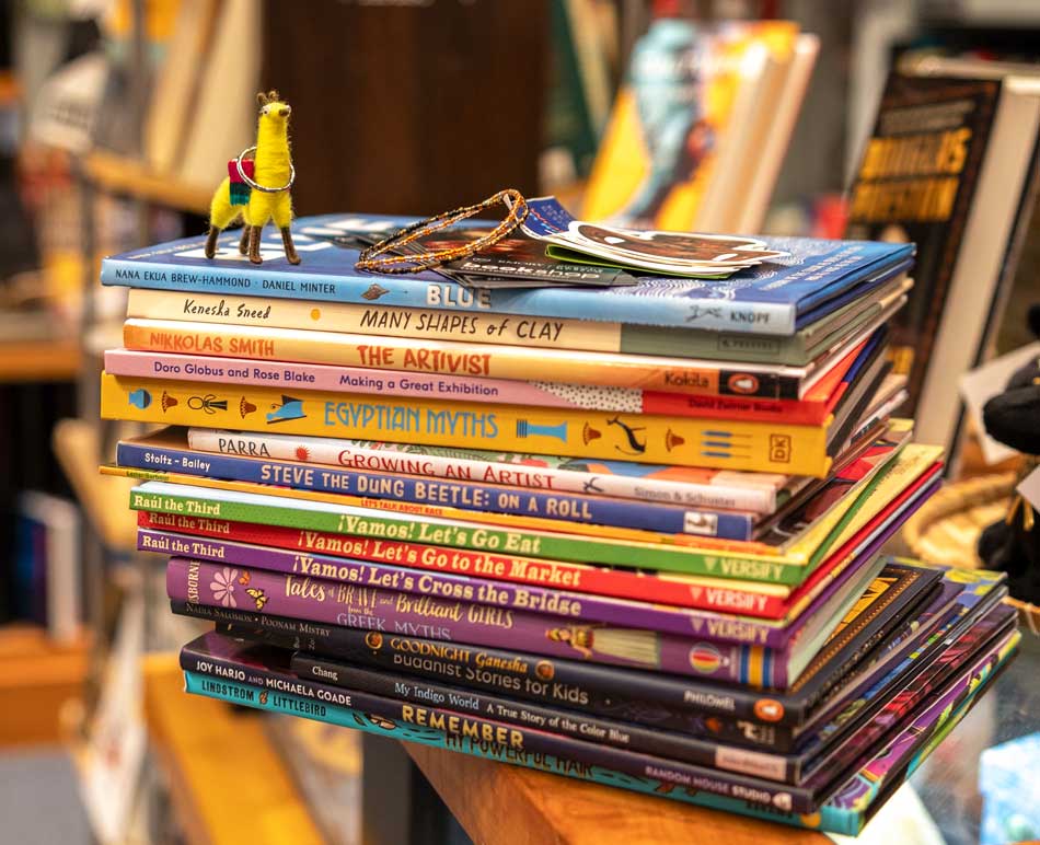 Stack of colorful childrens book