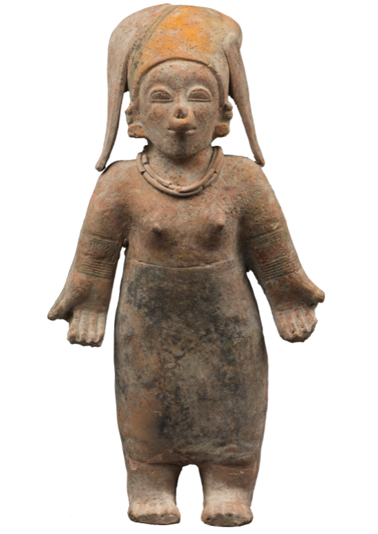 Female Figure with Elaborate Headdress. Jama-Coaque, Ecuador, South America. 300 BCE – 800 CE. Ceramic. Gift of William C. and Carol W. Thibadeau. 1990.11.53