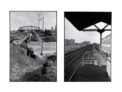 Two vertical black and white photographs by Tom Dorsey.