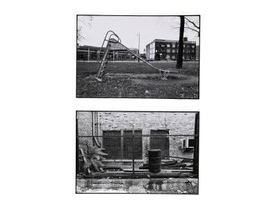 Two horizontal black and white photographs by Tom Dorsey. 