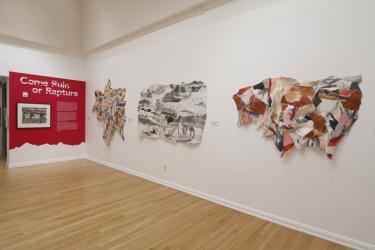 Installation view of "Come Ruin of Rapture" featuring collage works by La Vaughn Belle at the Carlos Museum.
