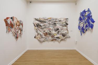 Installation view of "Come Ruin of Rapture" featuring collage works by La Vaughn Belle at the Carlos Museum.