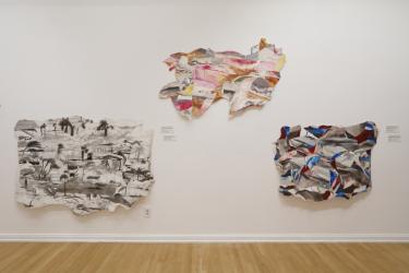 Installation view of "Come Ruin of Rapture" featuring collage works by La Vaughn Belle at the Carlos Museum.